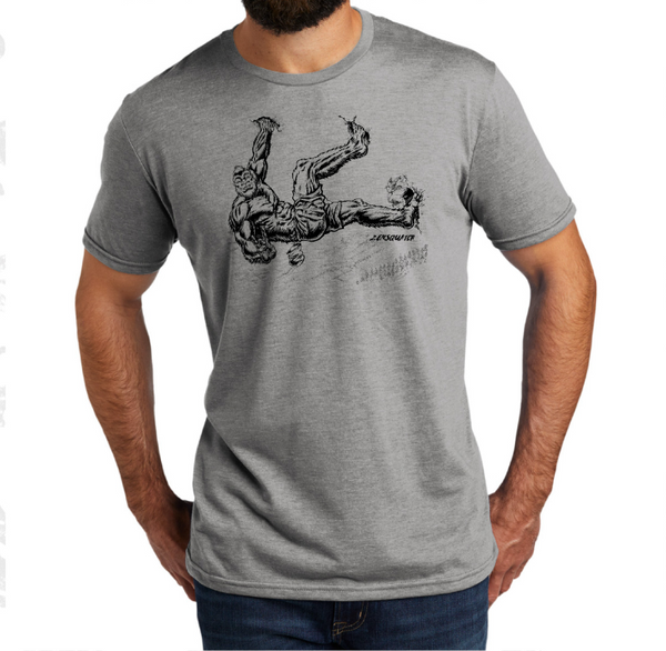 Eco-friendly tri-blend climbing t-shirt in Aluminum Grey — Zensquatch outdoor apparel.
